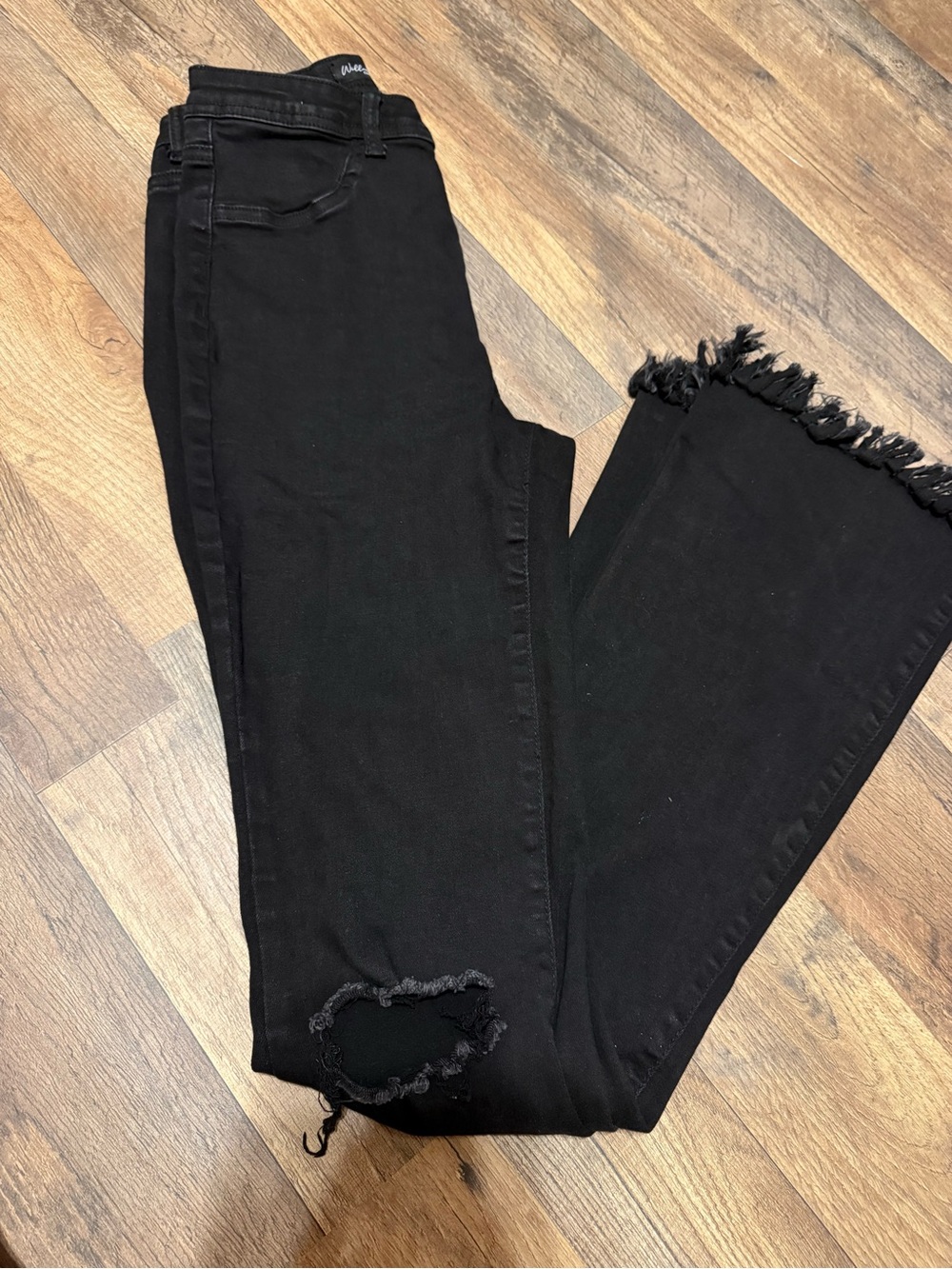 Black Frayed Hem Flare Jeans for Women